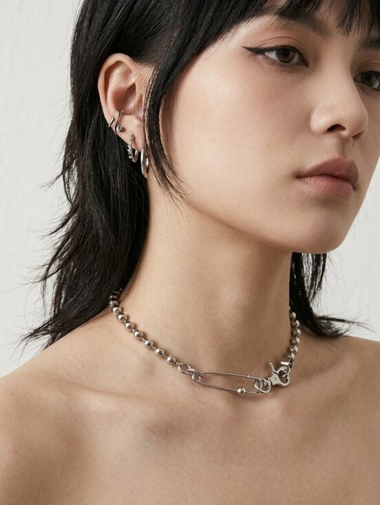 Hellcat Punks Jewelry - HELLCATPUNKS Safety Pin Ball Chain Choker Necklace Silver OS NWT Archive Punk
